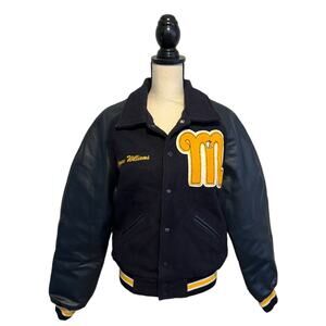 Vintage Maverick Awards Navy Letterman Quilted Varsity Jacket Women's Size Small